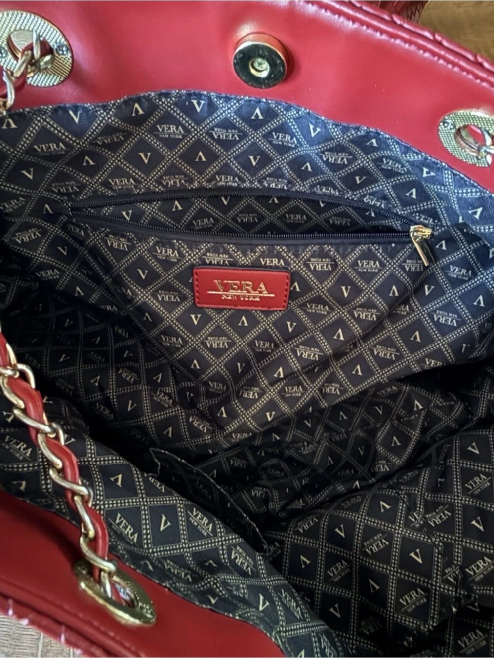 VTG Y2K Vera New York  Vera Wang Red Basket Weave Shoulder Bag 13.5Wx10Hx5.5D - Picture 11 of 15